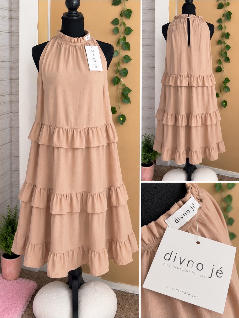 Divno Jé Beige Tiered Ruffle Dress NWT – 1XL